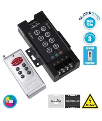 GloboStar® 73405 Ασύρματος LED RGB Controller με Χειριστήριο RF 12v (360w) - 24v (720w) DC